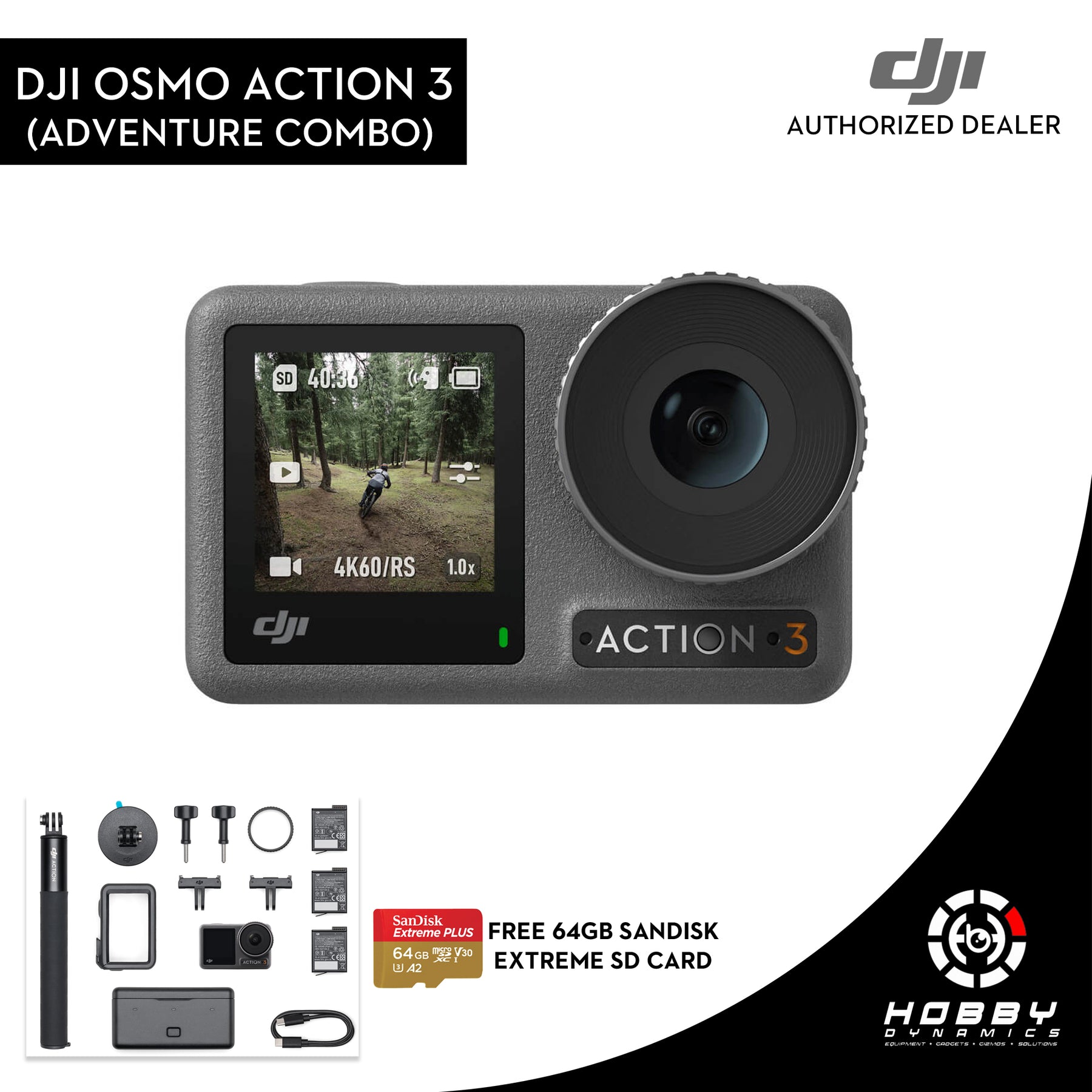 DJI Osmo Action 3 Adventure Combo with Sandisk Extreme 64GB SD Card