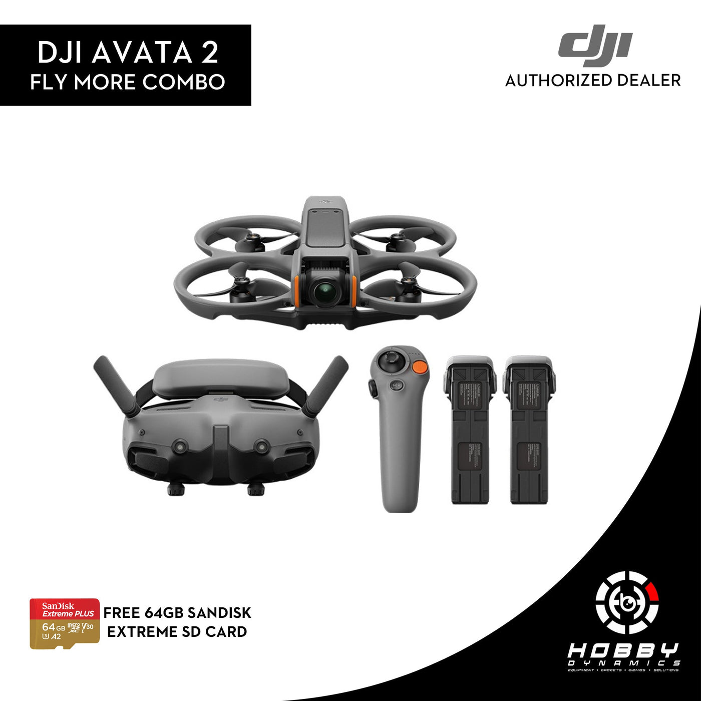 DJI Avata 2 Fly More Combo (Three Batteries) with FREE Sandisk Extreme 64GB SD Card