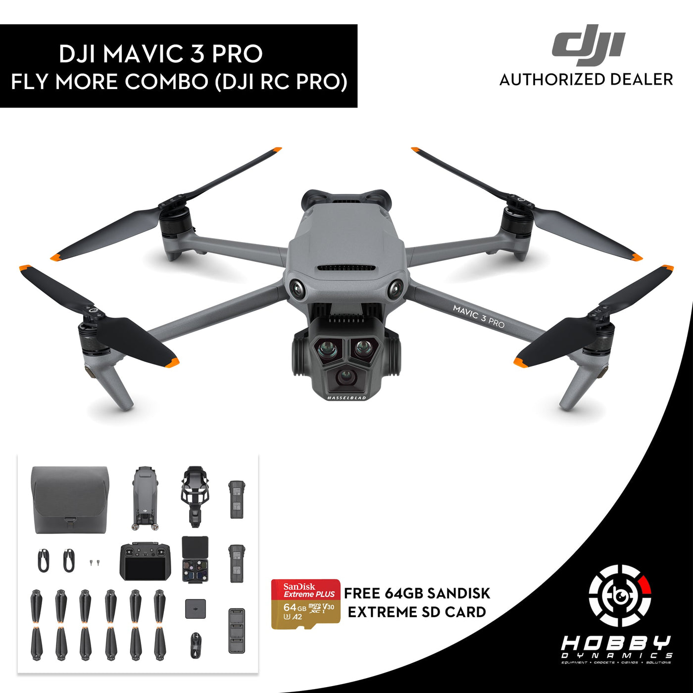 DJI Mavic 3 Pro Fly More Combo (DJI RC Pro) with FREE Sandisk Extreme 64GB SD Card