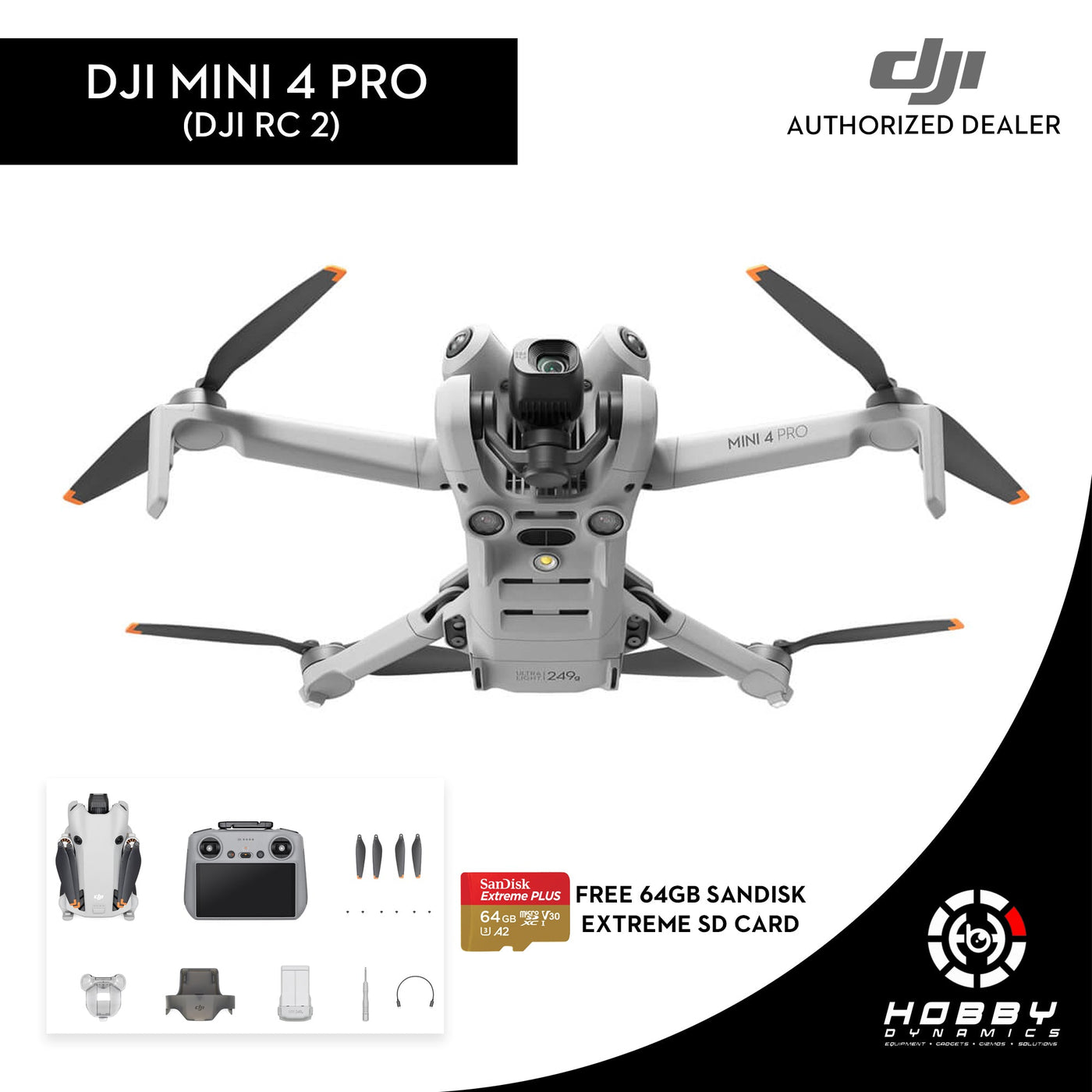 DJI Mini 4 Pro (DJI RC2) with FREE Sandisk Extreme 64GB SD Card