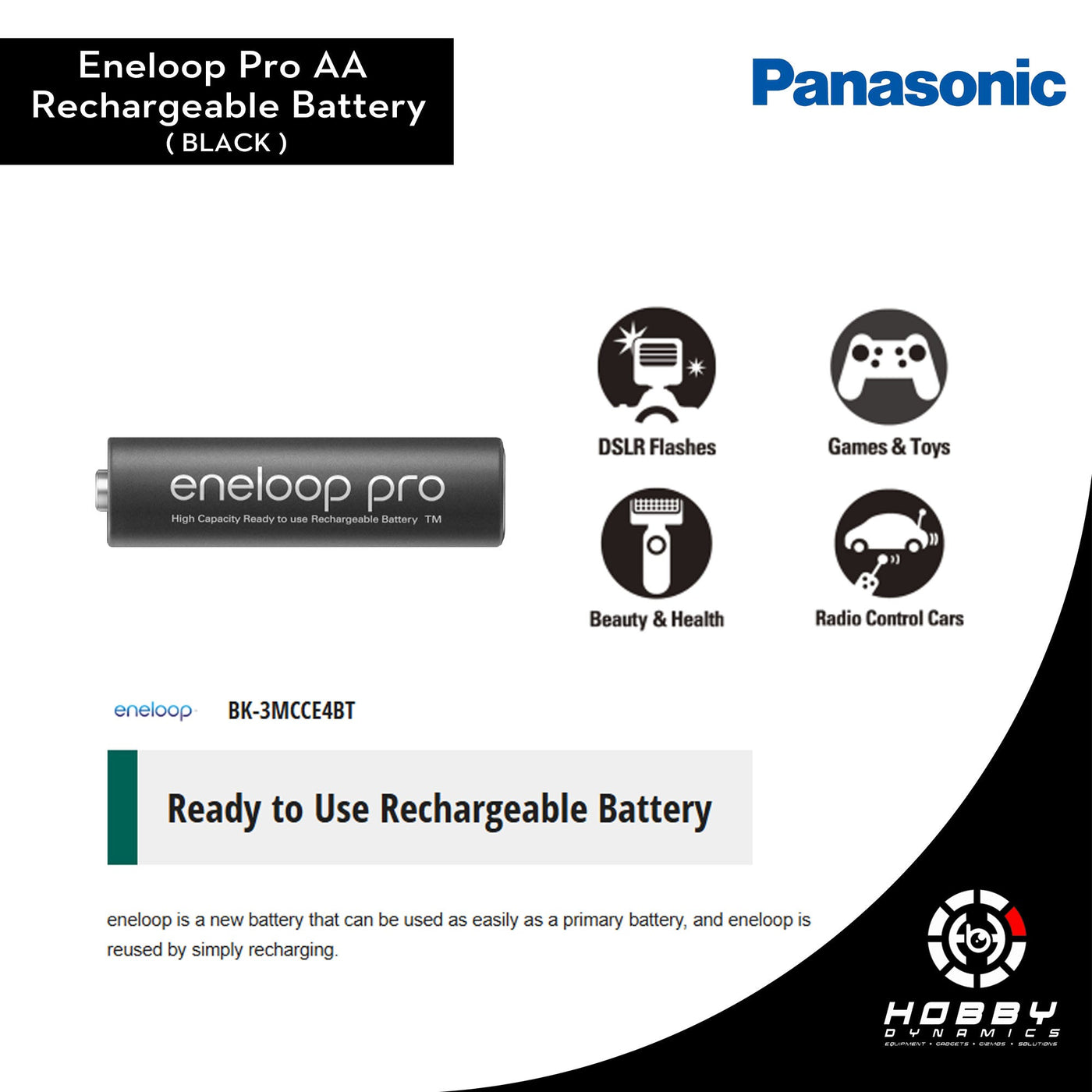 Eneloop PRO AA Rechargeable Battery - Black